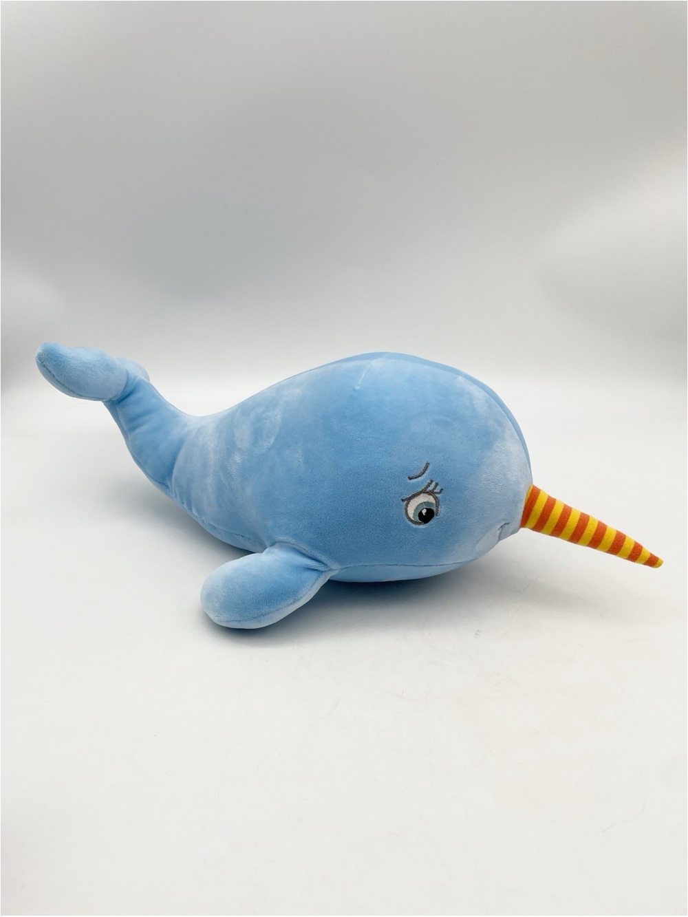 Bunnies by the Bay Blue Narwhal Plush with Yellow-Orange Striped Horn